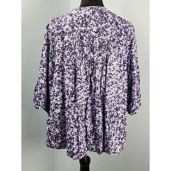 Knox Rose Size x1 Blue Floral V-Neck Ruffled Boho Top Shirt Peasant Blouse Tie - Picture 11 of 15
